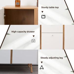 English Elm Sideboard Fluted Buffet Cabinet 47.2" with 3 Drawers & 2 Doors, Adjustable Shelves, Sleek Metal Handles W2282P220585