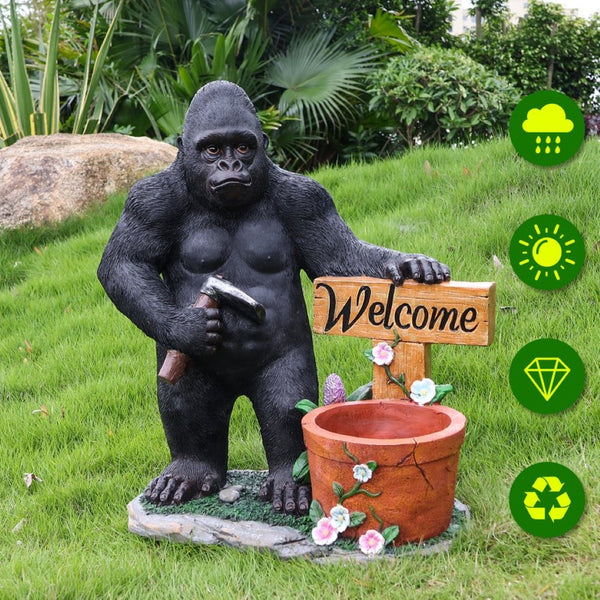 English Elm Outdoor Bear Planter Sculpture Hand Painted Resin Yard Statue for Garden Pathways W5398P455474