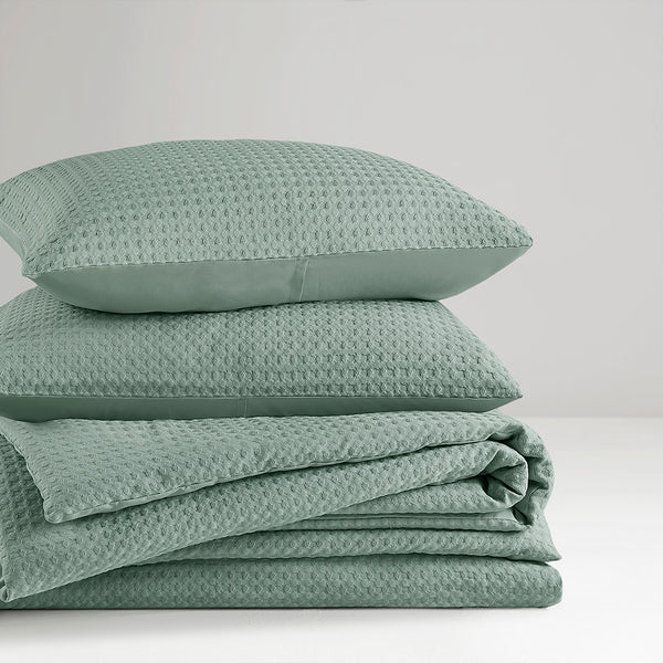 JLA Home Comfort Spaces - Waffle Plush Comforter Set with Breathable Waffle Weave Texture for Year-Round Warmth and Durability Sage Green AM10-0014