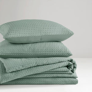 JLA Home Comfort Spaces - Waffle Plush Comforter Set with Breathable Waffle Weave Texture for Year-Round Warmth and Durability Sage Green AM10-0015