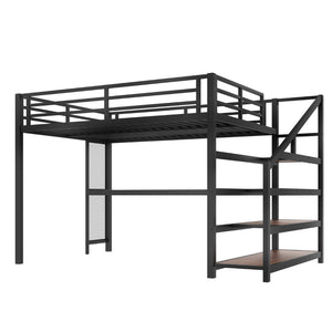 English Elm Queen Loft Bed With Desk, Storage Stairs, Led Lights & Usb Ports – Perfect For Modern Living Spaces! W1580S00477-GIGA