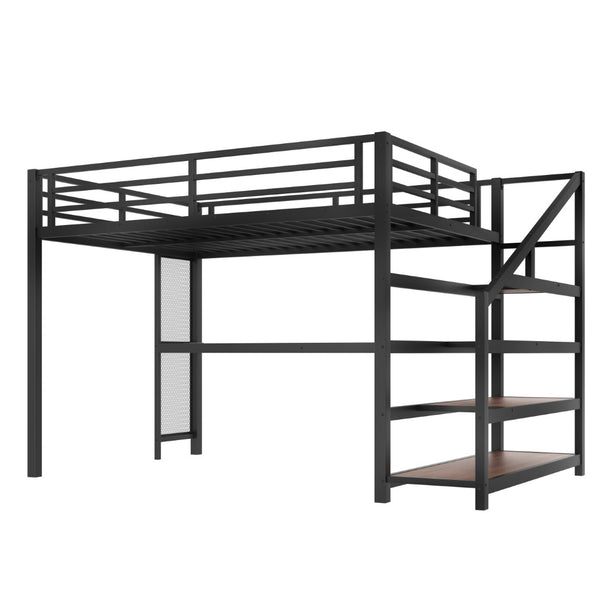 English Elm Queen Loft Bed With Desk, Storage Stairs, Led Lights & Usb Ports – Perfect For Modern Living Spaces! W1580S00477-GIGA