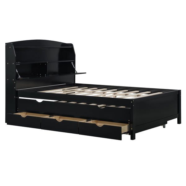 English Elm Full Size Wooden Led Platform Bed With Trundle, Storage Headboard & Usb Charging In Espresso Finish N820S10009D