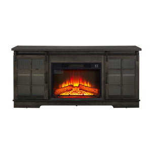 English Elm Multipurpose Sliding Door TV Stand with Built-In 1400W Electric Fireplace, Storage & Cable Management 65" Charcoal grey W1758S00018