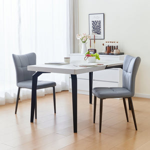 English Elm Set of 2 Dining Chairs with Thick Cushions and PU Leather Upholstery — Modern Sturdy Iron Frames for Home & Restaurant Seating Black,Light Gray N842P300566E