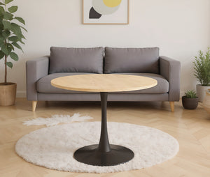 English Elm (Natural Wood Color) Modern Round Dining Table with MDF Top & Steel Tulip Base — Sturdy, Easy-Clean, Compact Design for Kitchen, Living Room, Office, 25.6" W2641P362139