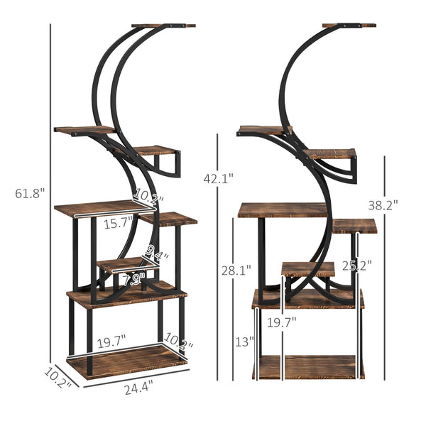 English Elm S-shaped Eight Tier Corner Plant Stand Steel and Fir Wood Sculptural Display Rack T3971P420933