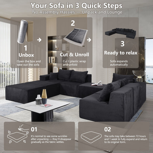 English Elm (Old Sku:W3163S00042) 8-Piece Modular U-Shaped Sectional Sofa With Chaise, Luxury Corduroy, No Assembly! W3163S00047