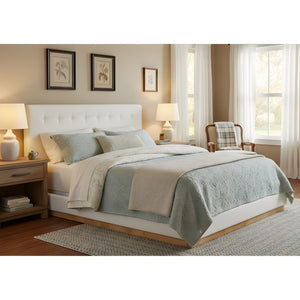 English Elm Solid Rubberwood King Platform Bed Tufted Upholstered Headboard Modern Bedroom Frame N769P387939W