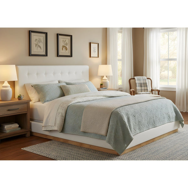 English Elm Solid Rubberwood King Platform Bed Tufted Upholstered Headboard Modern Bedroom Frame N769P387939W