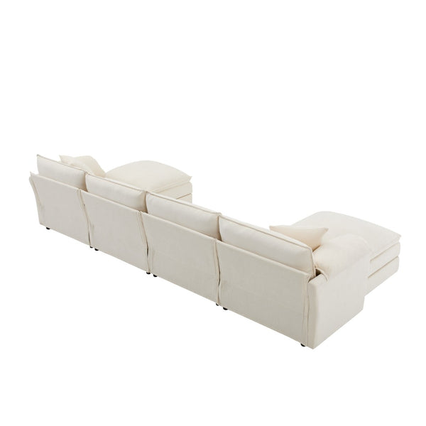 English Elm 9687aaw-6 Oversized Six Seat Sofa with Movable Ottomans for Spacious Living Rooms N723P243195W