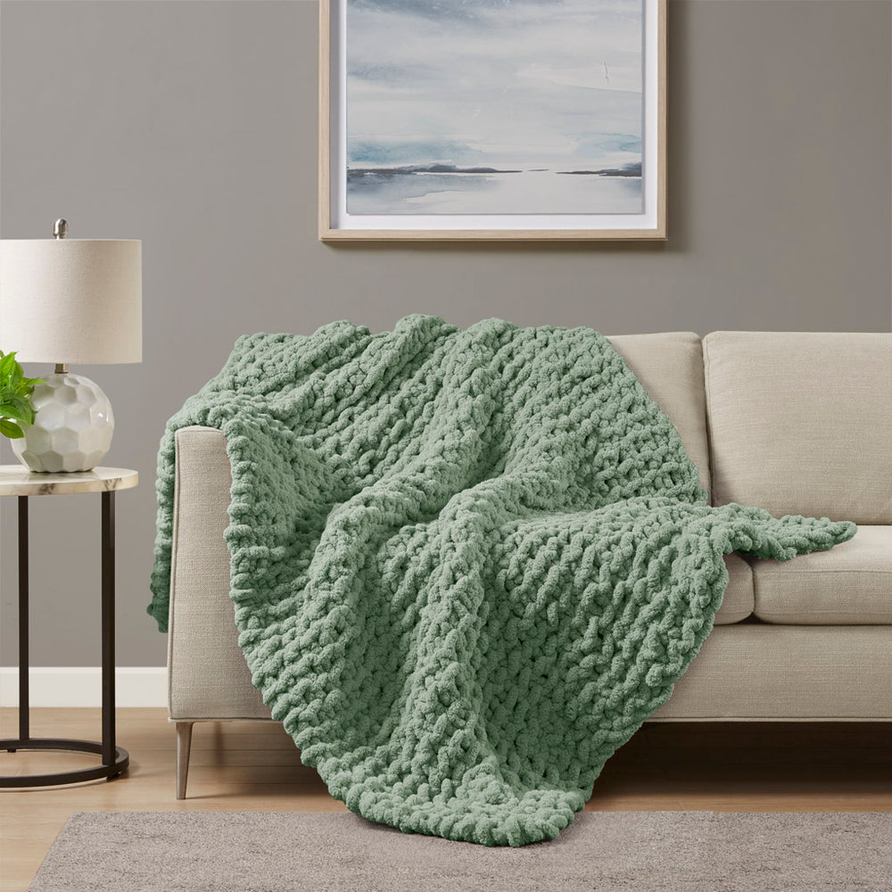 JLA Home Madison Park - Throw Handmade Chenille Chunky Knit Blanket, OEKO-TEX Certified 50"x60" Cozy Gift for Home Decor MP50-8239