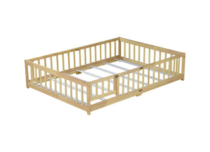 English Elm Full Size Floor Bed With Safety Guardrails, Eco-Friendly Rubber Wood, Minimalist Design & Easy Access W504P286380