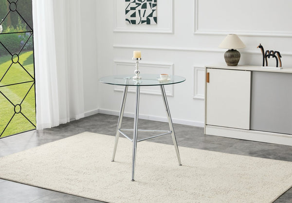 English Elm 36 Inch Round Glass Top Bar Table Chrome Tripod Base Modern Bistro Pub Style W3493P452043