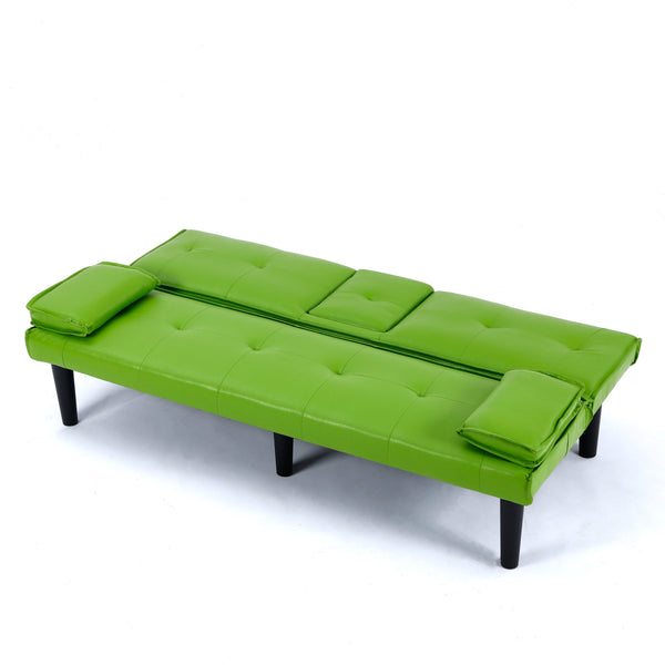 English Elm The 67-inch PVC multi-functional sofa bed with one-click fold, cup holders, sturdy wood frame for apartments Green W3371P318156