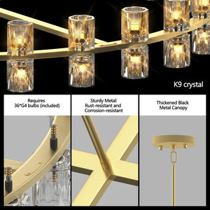 English Elm Modern 36" Gold K9 Crystal Chandelier Ceiling Light, Warm 2700K G4 LEDs, 108W Elegant Fixture for Dining Room, Foyer, Bedroom W2312P368693