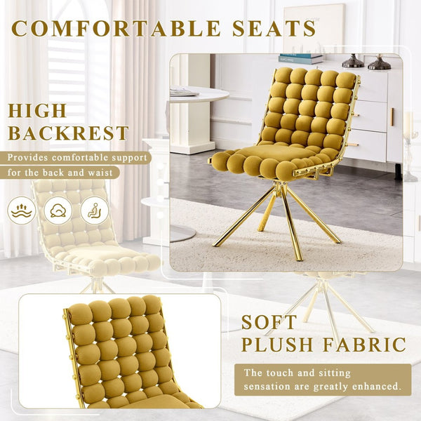 English Elm Set of 2 Dutch Velvet Bubble Backrest Dining Chairs with Sculptural Tufted Design Gold,Yellow W3875P370841