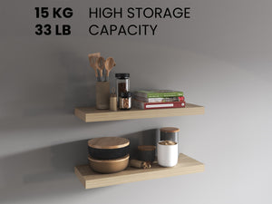 English Elm Floating Shelves - Modern Light Pine Design, 2 Durable Shelves For Stylish Storage & Display Solutions B097P250925