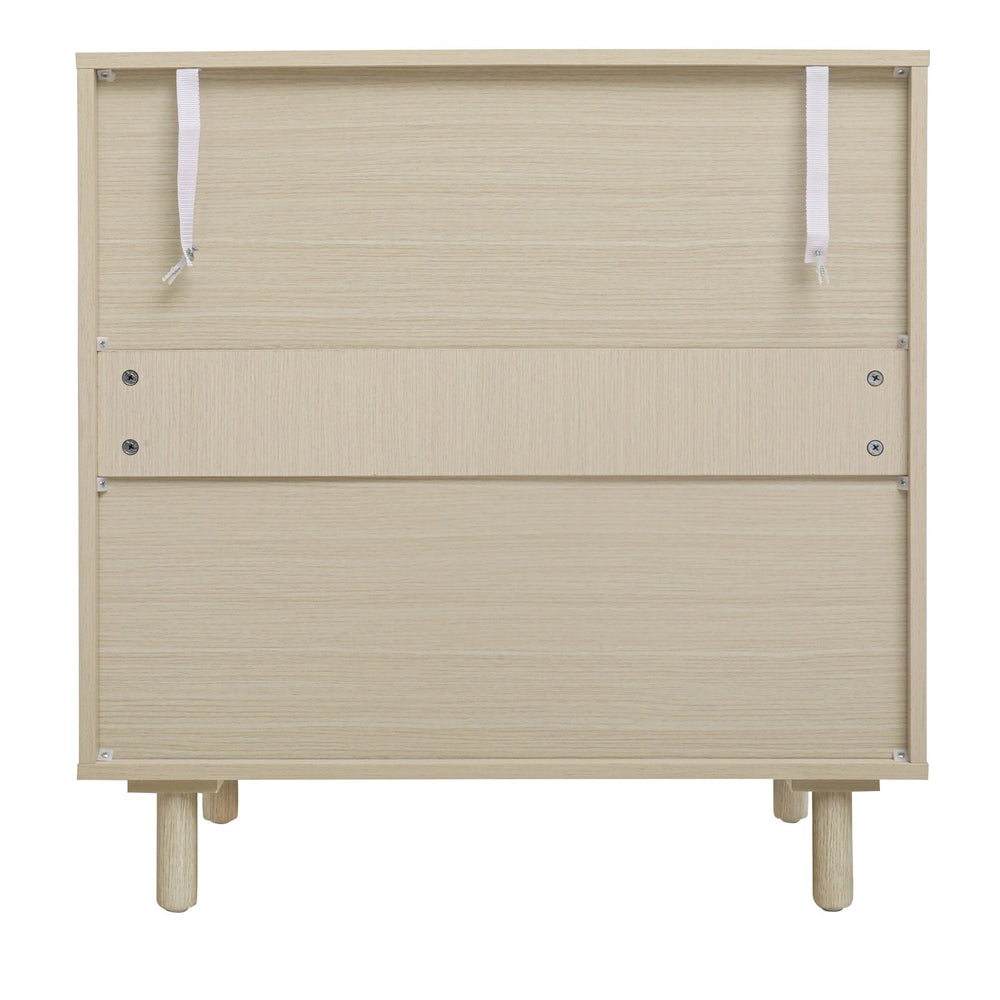 English Elm 2 Door Cabinet with Engineered Rattan Finish, Adjustable Shelves, Metal Semi-Circle Handles, Compact Storage Solution Natural W688134370