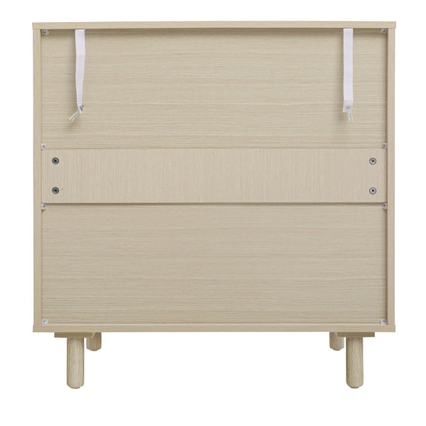 English Elm 2 Door Cabinet with Engineered Rattan Finish, Adjustable Shelves, Metal Semi-Circle Handles, Compact Storage Solution Natural W688134370