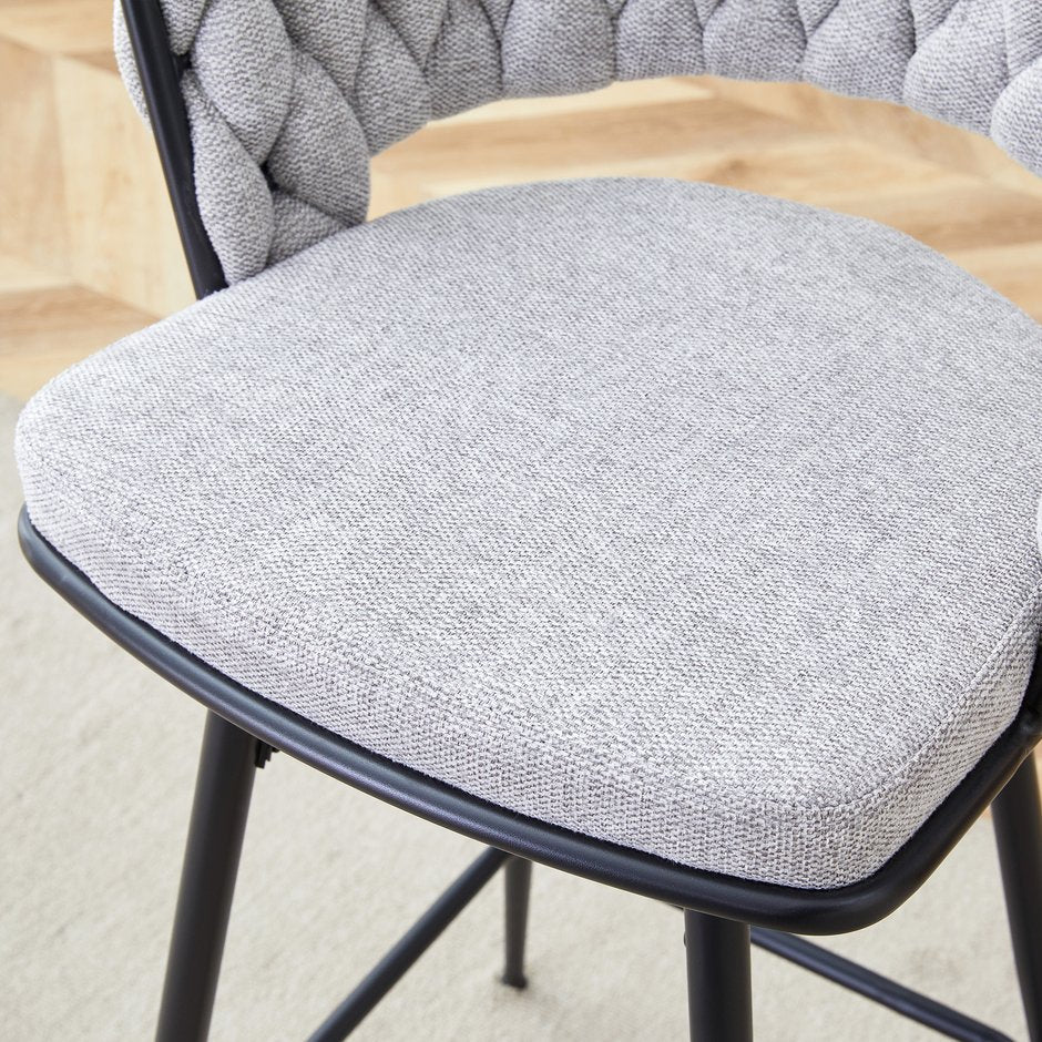 English Elm Set of 2 Swivel Bar Stools Linen Cushions Light Gray & Black Iron Frame Counter Height Seating Durable Classic Style Comfort 28x22x14 W2920P281919