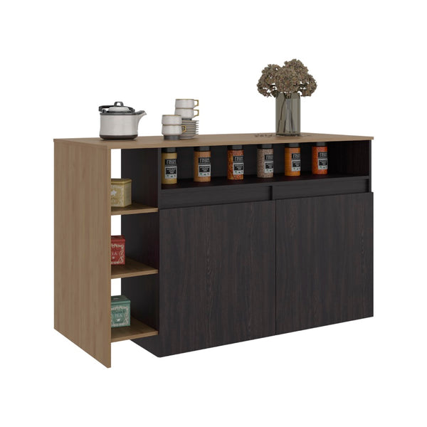 English Elm Mercury Freestanding Kitchen Island with Cabinet Open Shelving and Prep Workspace B128S00243