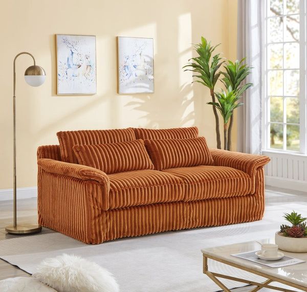 English Elm 74" Corduroy Loveseat Plush 2-seater Sofa with Pillow Arms for Compact Living Spaces Orange W1669P368992