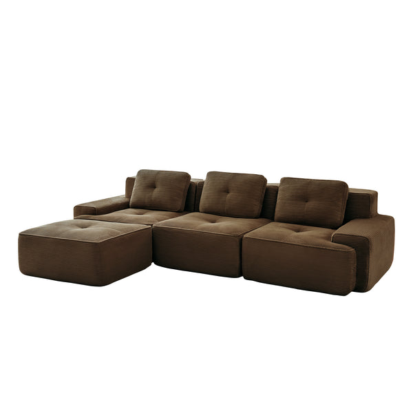 English Elm 117" Modern L-Shaped Modular Sectional Sofa - Versatile Corduroy Couch With Movable Ottoman & Tufting W714S01504