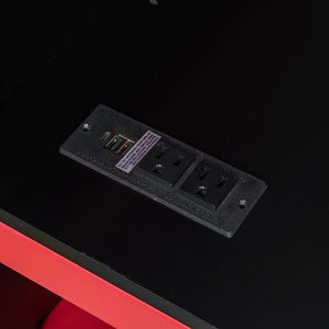 English Elm Full Size Loft Bed with Rgb Lighting Usb Charging Desk Wardrobe and Storage Shelves Red LT000387AAJ