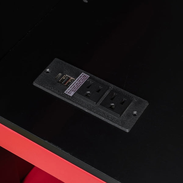 English Elm Full Size Loft Bed with Rgb Lighting Usb Charging Desk Wardrobe and Storage Shelves Red LT000387AAJ