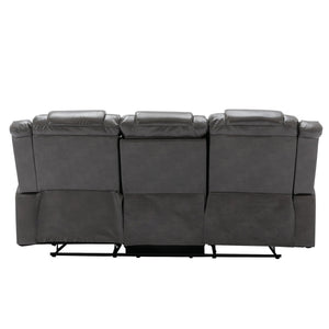 English Elm 3 Seater Home Theater Recliner with Dual Cup Holders PU Leather Comfort, Manual Infinite Recline, 350lb Capacity Grey WF323620AAE