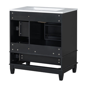 English Elm Christopher Knight Home® - 30" Freestanding Bathroom Vanity with Ceramic Sink, Soft-Close Door, Gold Knobs & 3 Drawers, Durable Painted Finish Black N759P225994B