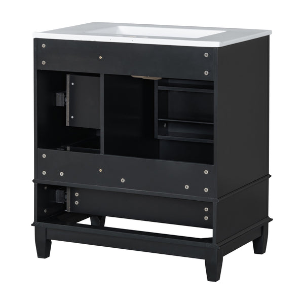English Elm Christopher Knight Home® - 30" Freestanding Bathroom Vanity with Ceramic Sink, Soft-Close Door, Gold Knobs & 3 Drawers, Durable Painted Finish Black N759P225994B