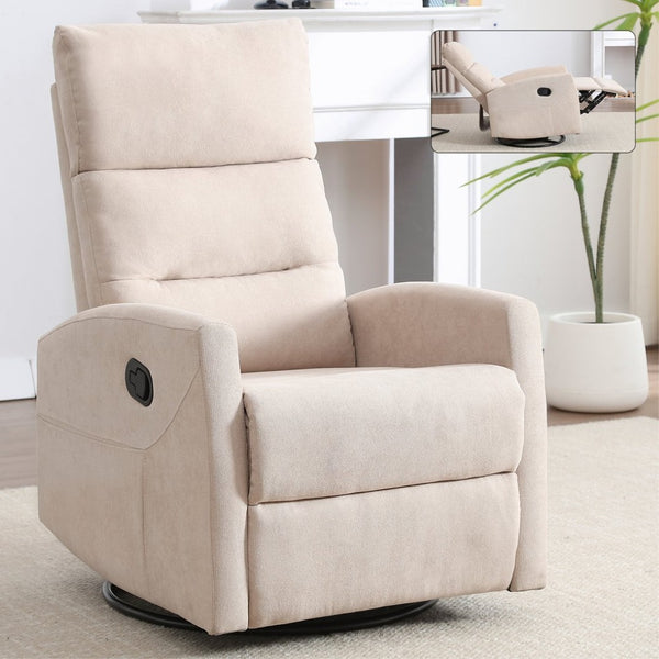 English Elm Manual Rocker Recliner with 360 Swivel Beige Fabric Upholstery for Living Room W3224P289285