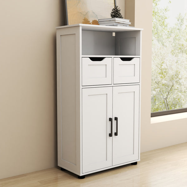 English Elm Farmhouse White Storage Cabinet with Adjustable Shelves, Double Doors, Drawers & Open Display Space W3151P288898