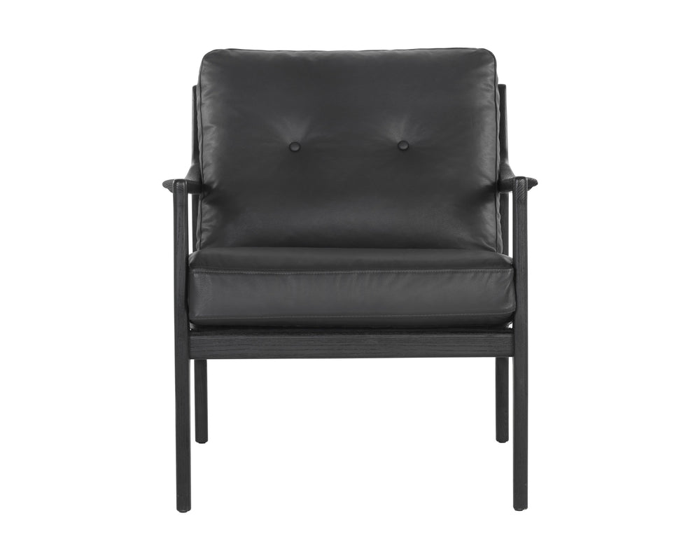 Sunpan Gilmore Lounge Chair - Bold Mid-Century Design with Solid Oak Frame and Luxurious Leather Seatback Black / Black Leather
