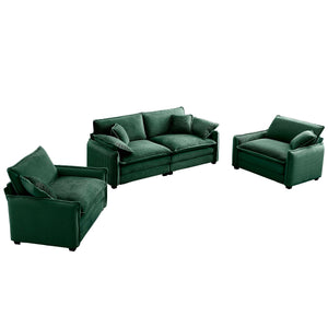 English Elm Luxurious Three-Piece Sofa Set In Green Corduroy - Plush Comfort For Living Rooms, Clubs & Home Theaters W714S00725