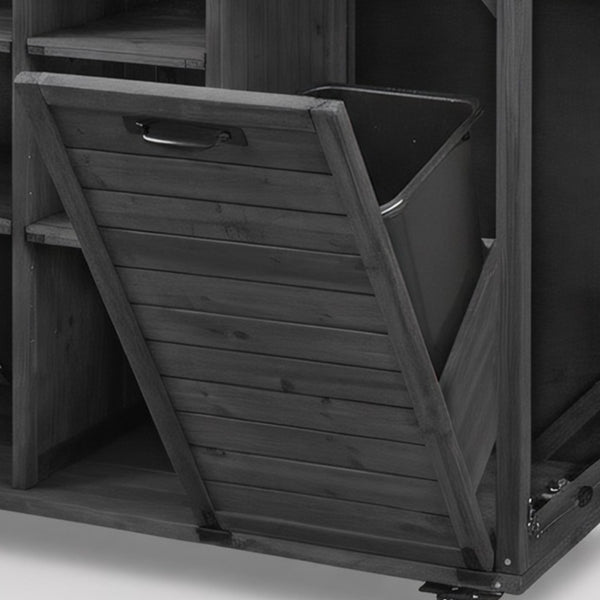 English Elm K&k Outdoor Rolling Kitchen Island Fir Wood Stainless Steel Top with Foldable Prep Station Black N707P370276B