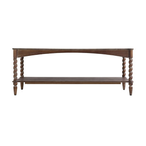 English Elm 47x22x18.5" Rustic Wood Coffee Table with Spiral Turned Legs and Open Storage Shelf W2078P460492