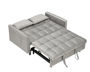 English Elm Modern Velvet Loveseat Futon Sofa Bed 3-in-1 Convertible Small Sleeper Couch with Recline, Pillows, Pockets, Beige Gray W3371P315000