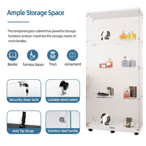English Elm Tempered Glass Display Cabinet With Bluetooth Led Light, Lockable, Mobile Storage For Home & Office W3155S00006-GIGA