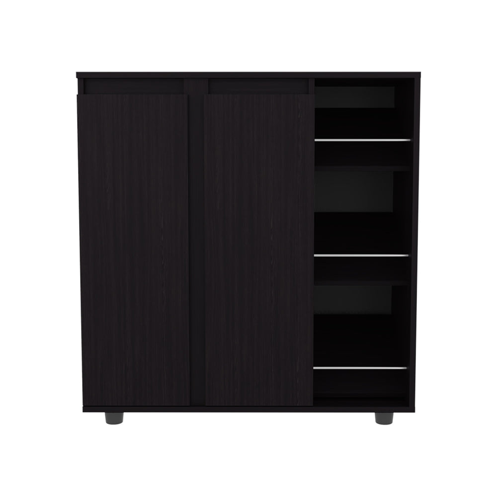 English Elm Gitano Wenge Shoe Cabinet with 2 Doors, 8 Enclosed & 3 Open Side Shelves, Scratch‑Resistant Finish, Compact Design B128P387072