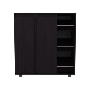 English Elm Gitano Wenge Shoe Cabinet with 2 Doors, 8 Enclosed & 3 Open Side Shelves, Scratch‑Resistant Finish, Compact Design B128P387072