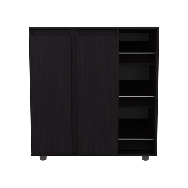 English Elm Gitano Wenge Shoe Cabinet with 2 Doors, 8 Enclosed & 3 Open Side Shelves, Scratch‑Resistant Finish, Compact Design B128P387072