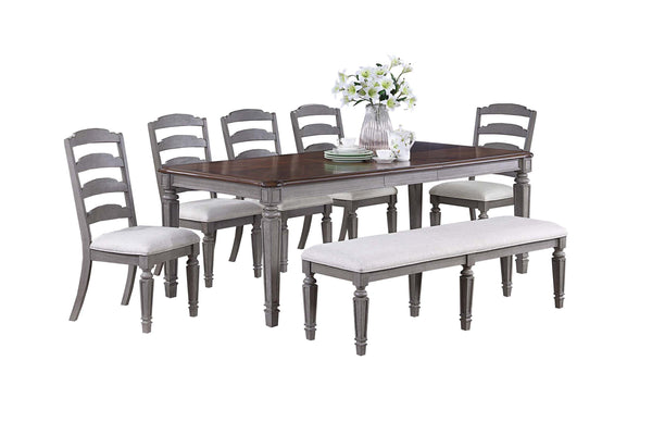 English Elm Beautiful Contemporary 9pc Dining Set with Leaf Extension, Tapered Carved Legs & Contrasting Top for Elegant Entertaining Cherry,LIGHT GREY 42.25 L x 15.5 W x 20 H B011S01624