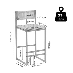 English Elm Kitchen Bar Stools Set of 2 Paper Rope Woven Seats with Metal Frame, Double Footrest & Anti-Slip Pads W1757P254841