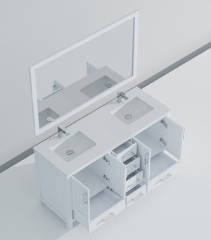 English Elm White Double Bath Vanity Set With 60" Quartz Top, Chrome Faucets, Storage, And 58" Framed Mirror B2731S00991-GIGA