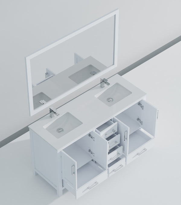 English Elm White Double Bath Vanity Set With 60" Quartz Top, Chrome Faucets, Storage, And 58" Framed Mirror B2731S00991-GIGA