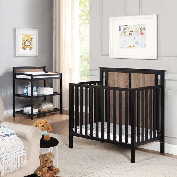 English Elm Connelly 4-in-1 Crib and Changer Combo with Attached Changing Table, Adjustable Heights & Storage Black Brown B022P204868