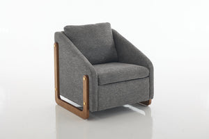 English Elm 057- Chenille Fabric Modern Armchair with Wooden Frame and Gold Trim, Ergonomic Cushioned Accent Seat for Living Room Bedroom (Gray) W527P239828